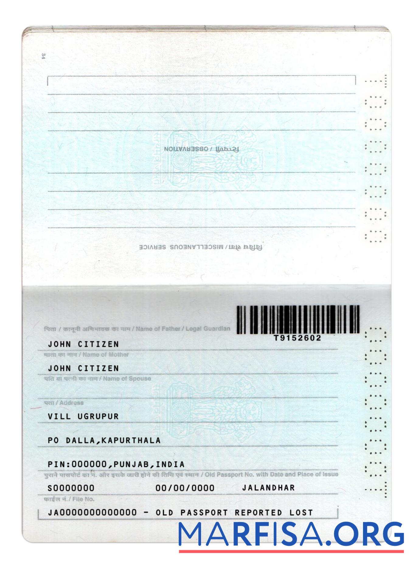 Realistic India passport new version 2 pages 2 example